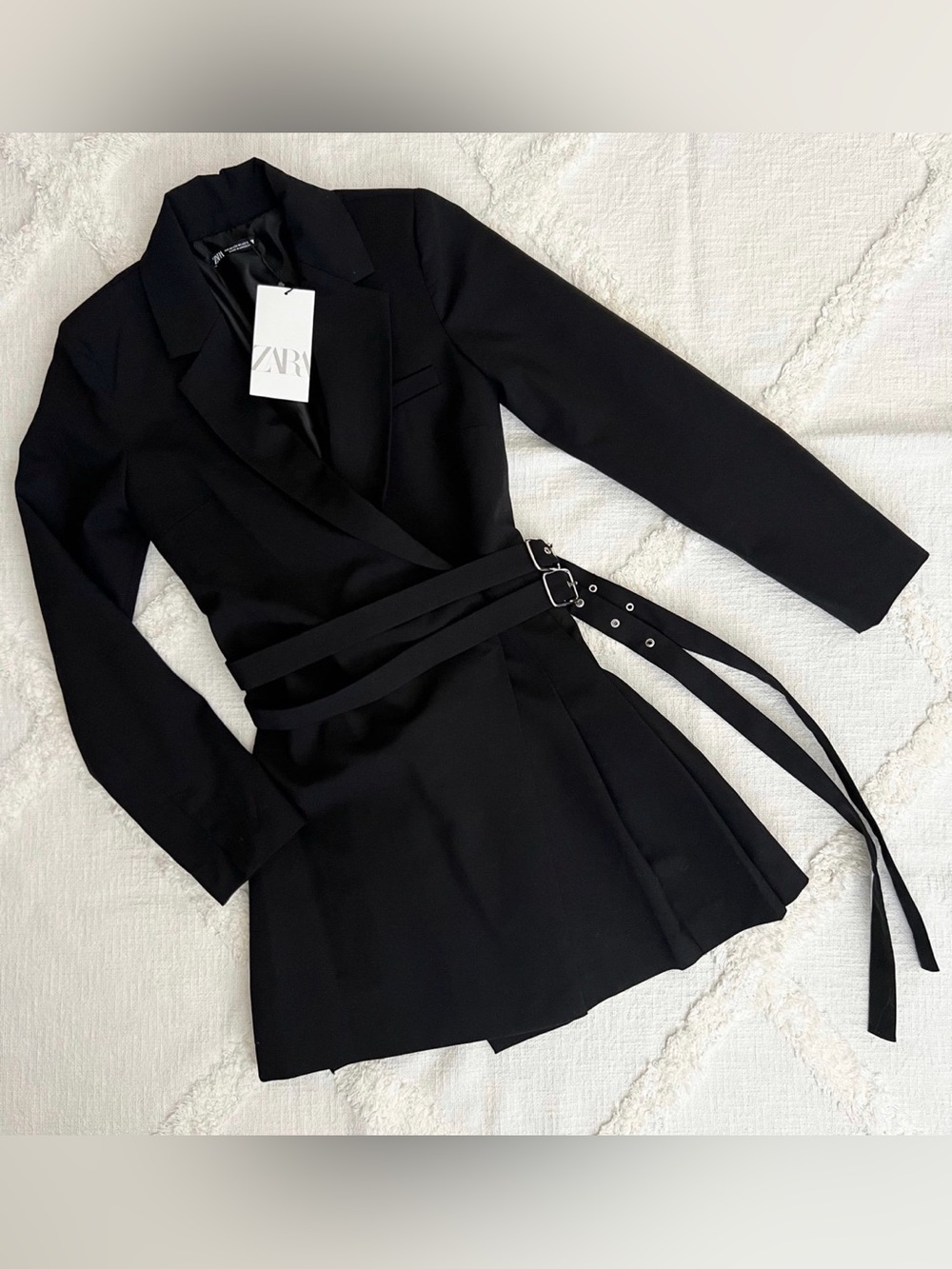 Zara Black Double-Belted Blazer Mini Dress